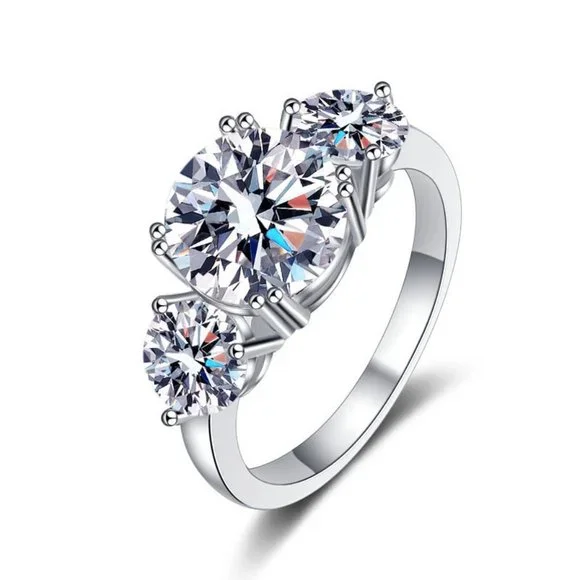 Certified 4ct. t.w. Moissanite Diamond 3 Stone Wedding Engagement Ring NEW